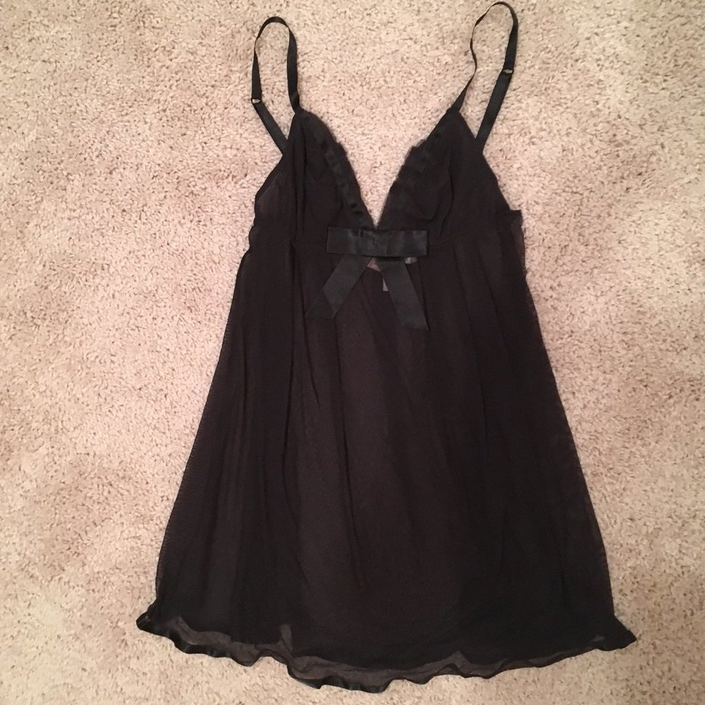 Victoria's Secret Black Sheer Lingerie with Satin Bow Accent - Small (S)